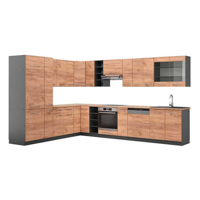 Vicco Cucina angolare completa Quercia dorata/antracite 347 x 257 cm , PL Rovere