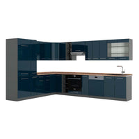 Vicco Cucina angolare completa Blu scuro lucido/antracite 257 x 60 cm , PL Rovere