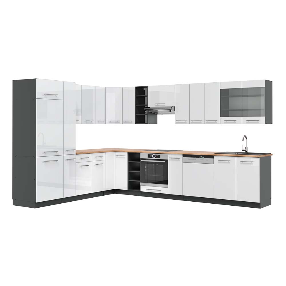 Vicco Cucina angolare completa Bianco lucido/antracite 347 x 257 cm , PL Rovere