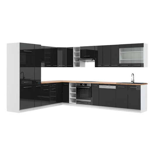 Vicco Cucina angolare completa Antracite lucido/bianco 347 x 257 cm , PL Rovere