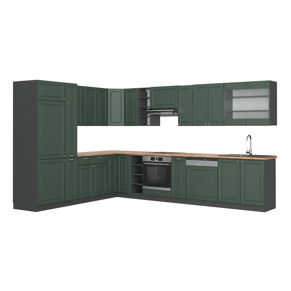 Vicco Cucina angolare completa Verde-oro Country House/Antracite 347 x 257 cm , PL Rovere