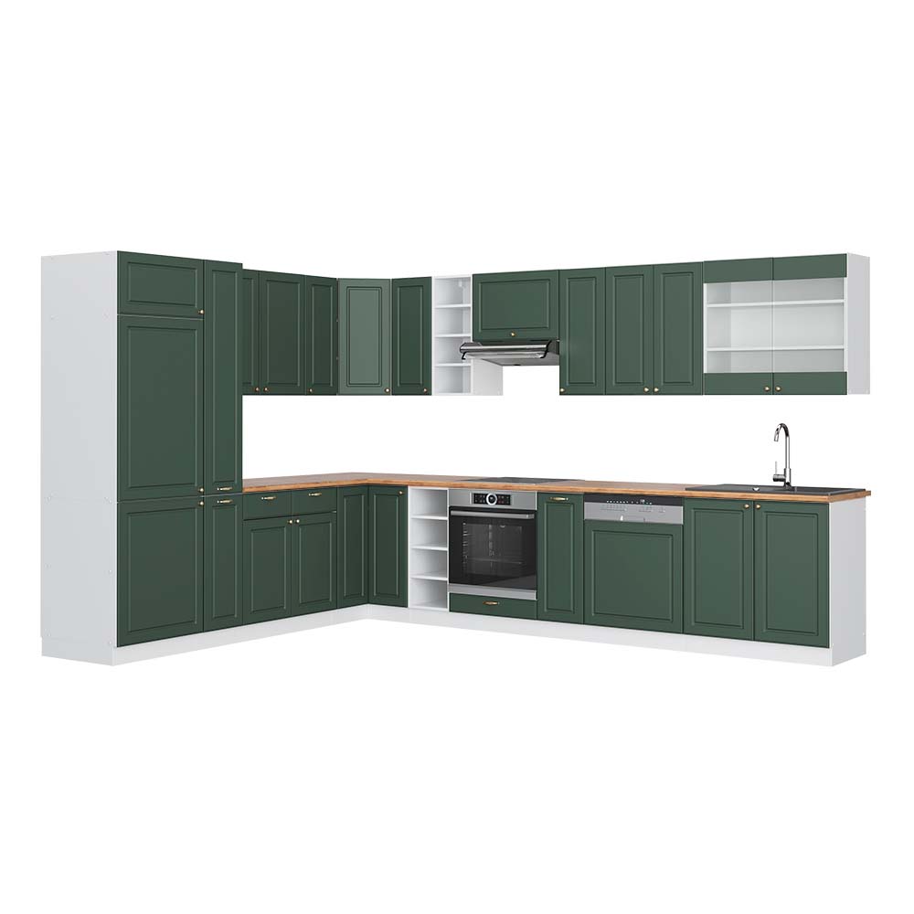 Vicco Cucina angolare completa Verde-oro Country House/Bianco 347 x 257 cm , PL Rovere