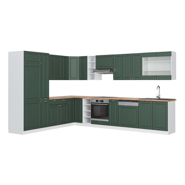 Vicco Cucina angolare completa Verde-oro Country House/Bianco 347 x 257 cm , PL Rovere