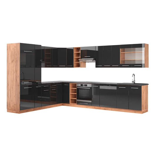 Vicco Cucina angolare completa Antracite lucido/oro power oak 347 x 257 cm , PL Antracite