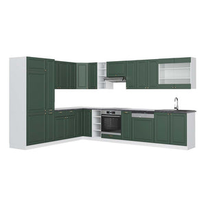 Vicco Cucina angolare completa Verde-oro Country House/Bianco 347 x 257 cm , PL Antracite
