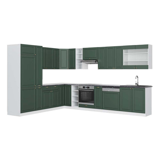 Vicco Cucina angolare completa Verde-oro Country House/Bianco 347 x 257 cm , PL Antracite