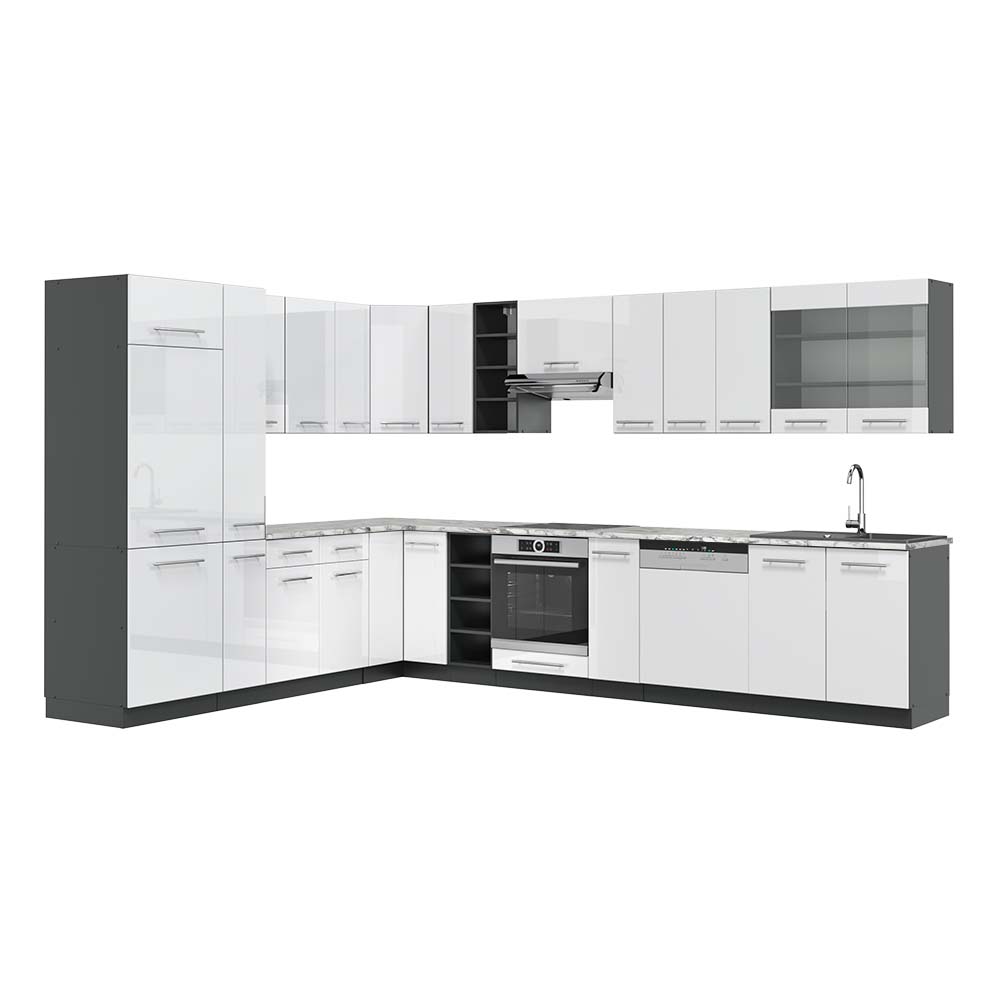 Vicco Cucina angolare completa Bianco lucido/antracite 347 x 257 cm , PL Marmo