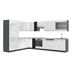 Vicco Cucina angolare completa Bianco lucido/antracite 347 x 257 cm , PL Marmo