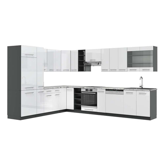 Vicco Cucina angolare completa Bianco lucido/antracite 347 x 257 cm , PL Marmo