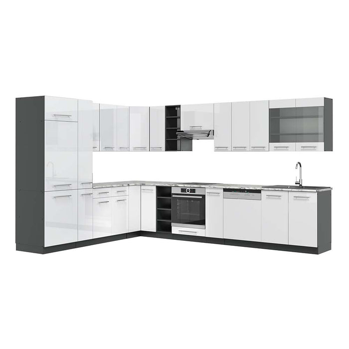 Vicco Cucina angolare completa Bianco lucido/antracite 347 x 257 cm , PL Marmo