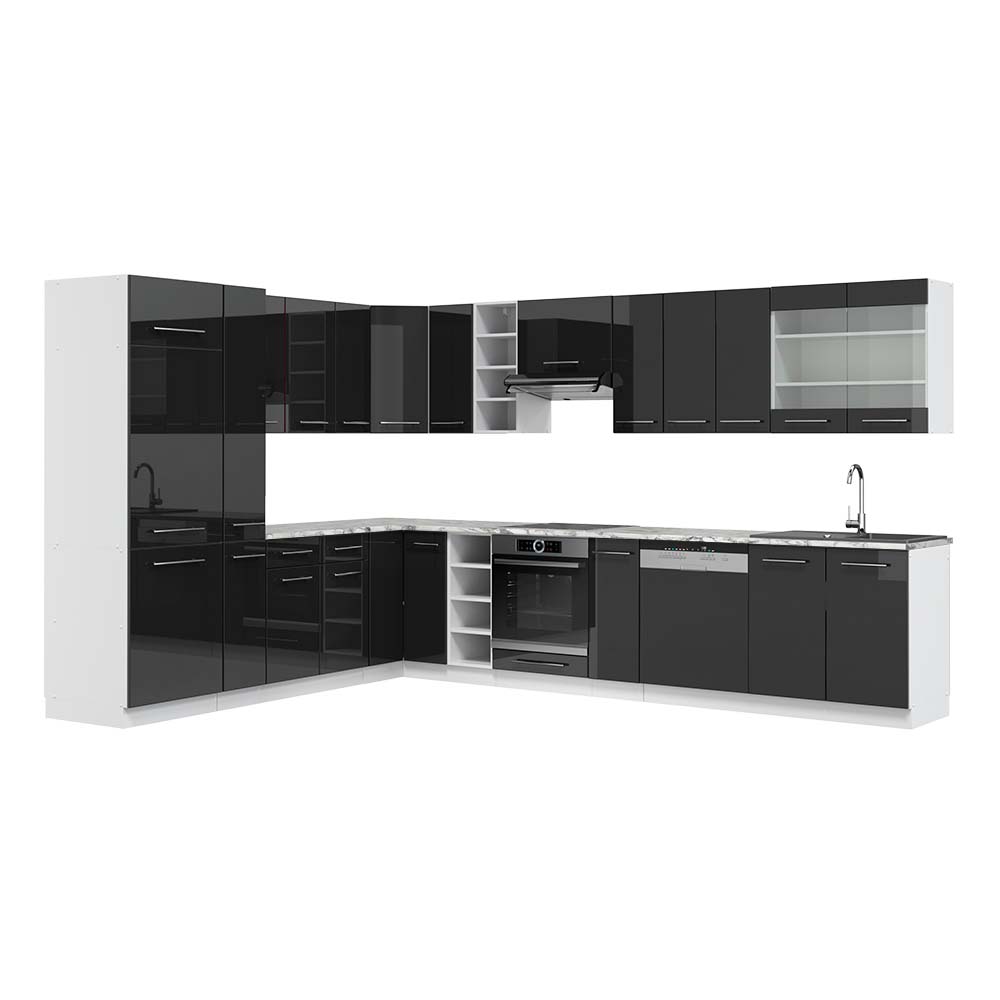 Vicco Cucina angolare completa Antracite lucido/bianco 347 x 257 cm , PL Marmo