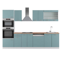Vicco Cucina componibile Blu-grigio/bianco 300 cm con armadio alto, PL Rovere