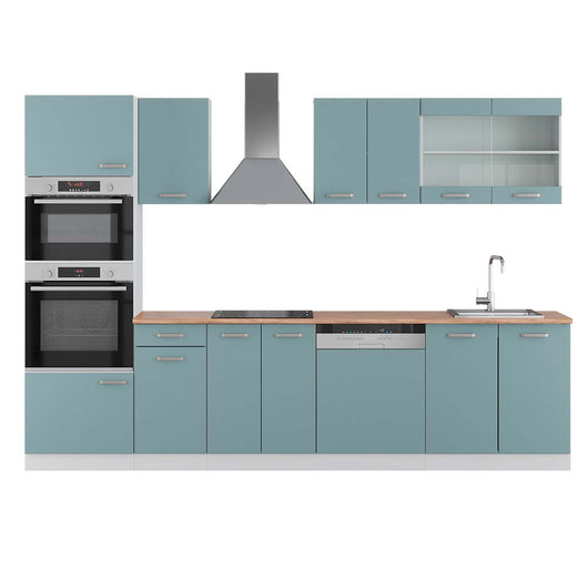 Vicco Cucina componibile Blu-grigio/bianco 300 cm con armadio alto, PL Rovere