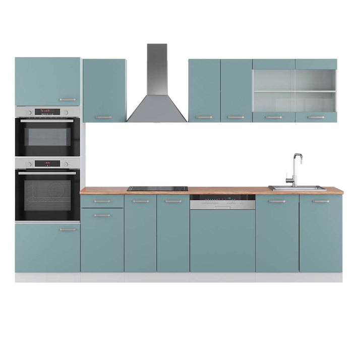 Vicco Cucina componibile Blu-grigio/bianco 300 cm con armadio alto, PL Rovere