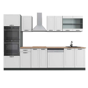 Vicco Cucina componibile Bianco casa di campagna/antracite 300 cm con armadio alto, PL Rovere