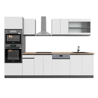 Vicco Cucina componibile Bianco/antracite 300 cm con armadio alto, PL Rovere