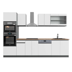 Vicco Cucina componibile Bianco/antracite 300 cm con armadio alto, PL Rovere