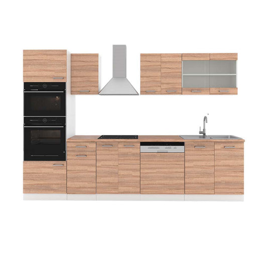 Vicco Cucina componibile Sonoma/Bianco 300 cm con armadio alto, PL Rovere
