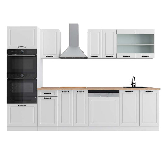 Vicco Cucina componibile Casa di campagna bianca/bianco 300 cm con armadio alto, PL Rovere