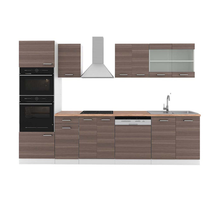 Vicco Cucina componibile Grigio prezioso/bianco 300 cm con armadio alto, PL Rovere