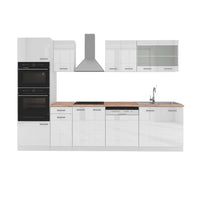 Vicco Cucina componibile Bianco lucido/bianco 300 cm con armadio alto, PL Rovere