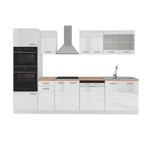 Vicco Cucina componibile Bianco lucido/bianco 300 cm con armadio alto, PL Rovere