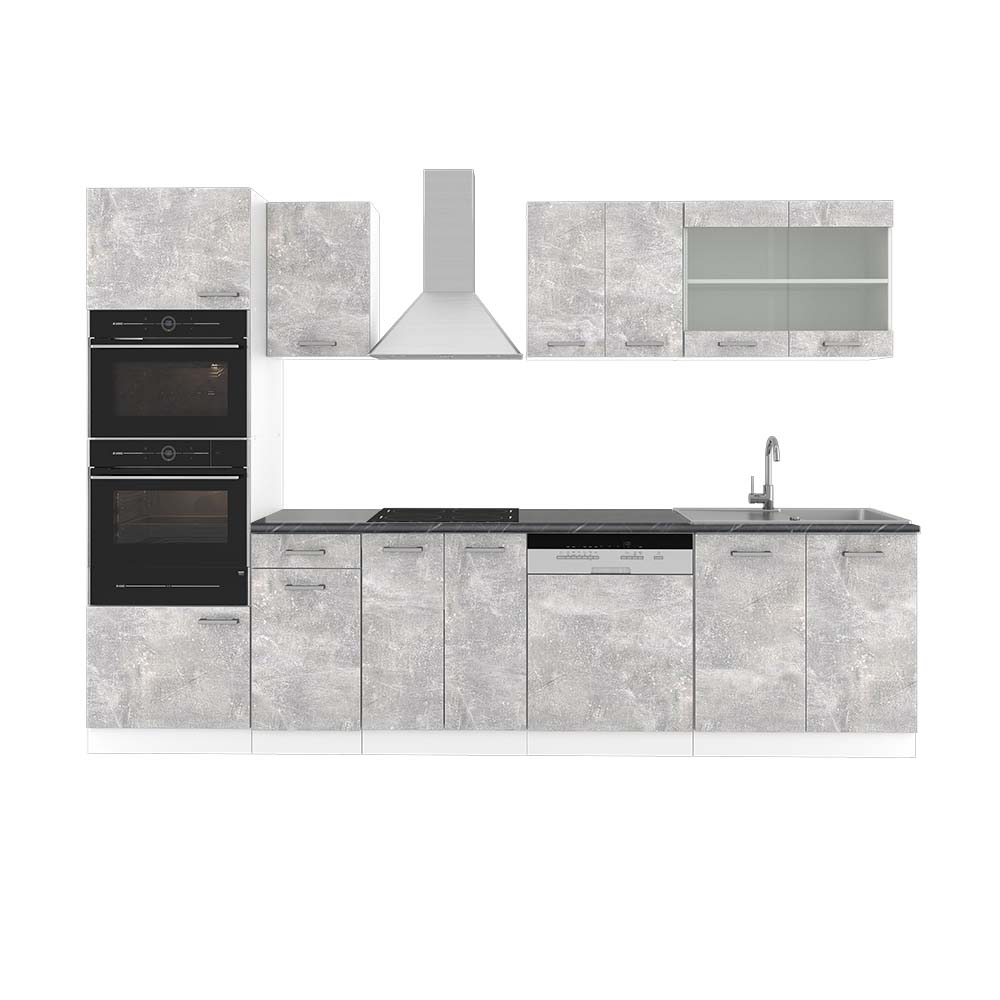 Vicco Cucina componibile Cemento/Bianco 300 cm con armadio alto, PL Antracite