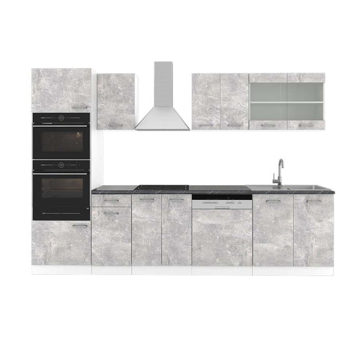 Vicco Cucina componibile Cemento/Bianco 300 cm con armadio alto, PL Antracite