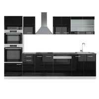 Vicco Cucina componibile Nero lucido/bianco 300 cm con armadio alto, PL Antracite