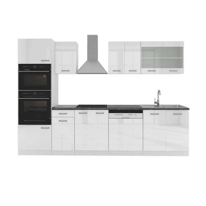 Vicco Cucina componibile Bianco lucido/bianco 300 cm con armadio alto, PL Antracite