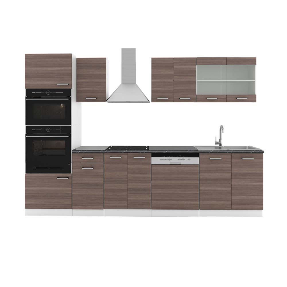 Vicco Cucina componibile Grigio prezioso/bianco 300 cm con armadio alto, PL Antracite