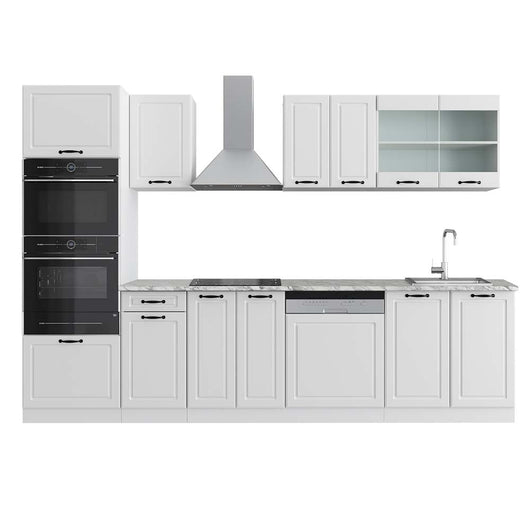 Vicco Cucina componibile Casa di campagna bianca/bianco 300 cm con armadio alto, PL Marmo
