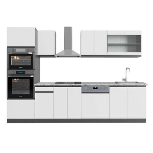 Vicco Cucina componibile Bianco/antracite 300 cm con armadio alto, PL Marmo