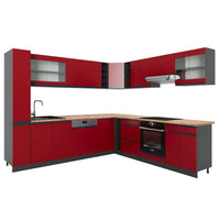 Vicco Cucina angolare completa Rosso/antracite 257 x 277 cm J-Shape, PL Rovere