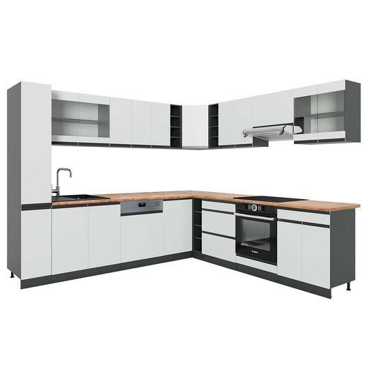 Vicco Cucina angolare completa Bianco/antracite 257 x 277 cm J-Shape, PL Rovere