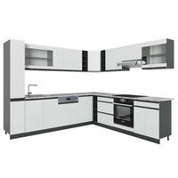 Vicco Cucina angolare completa Bianco/antracite 257 x 277 cm J-Shape, PL Marmo