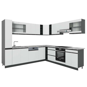 Vicco Cucina angolare completa Bianco/antracite 257 x 277 cm J-Shape, PL Marmo