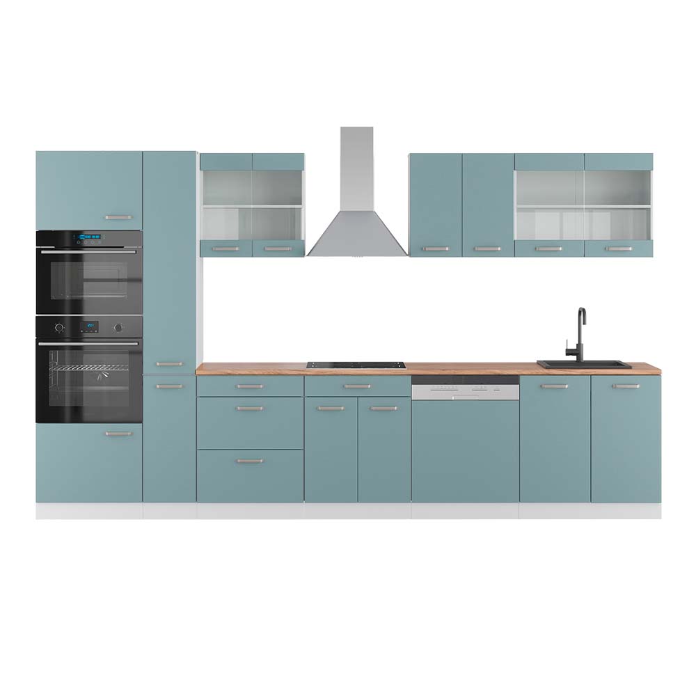 Vicco Cucina componibile Blu-grigio/bianco 350 cm con armadio alto, PL Rovere