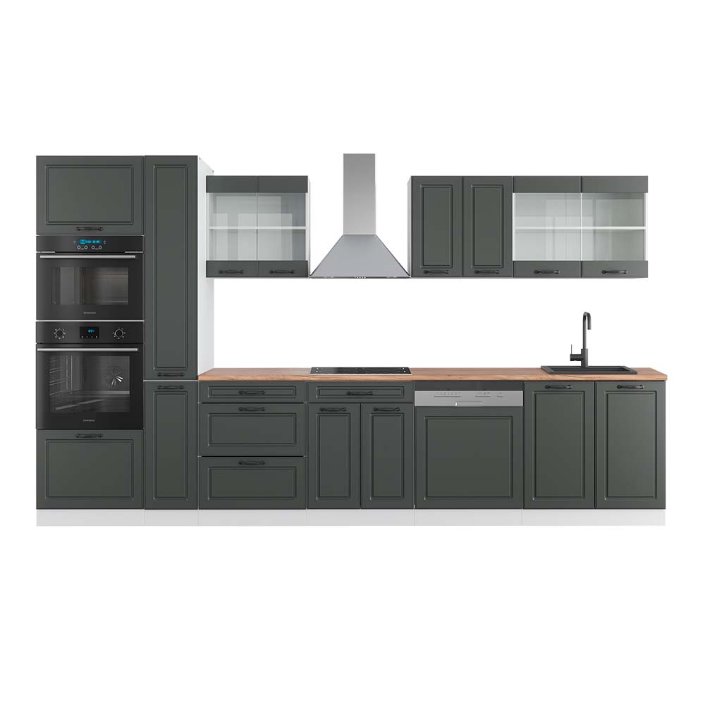 Vicco Mobile da cucina Antracite casa di campagna/bianco 350 cm con armadio alto, PL Rovere