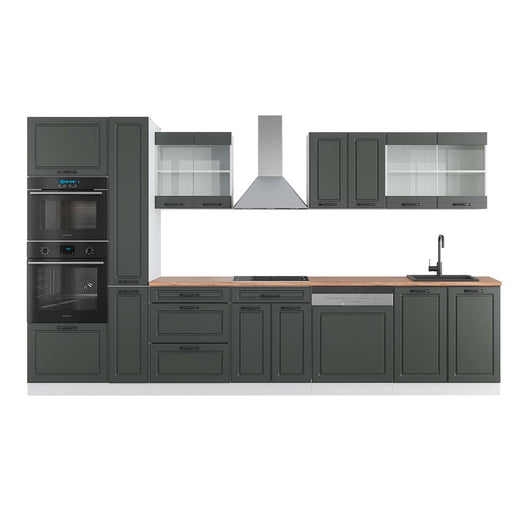 Vicco Mobile da cucina Antracite casa di campagna/bianco 350 cm con armadio alto, PL Rovere