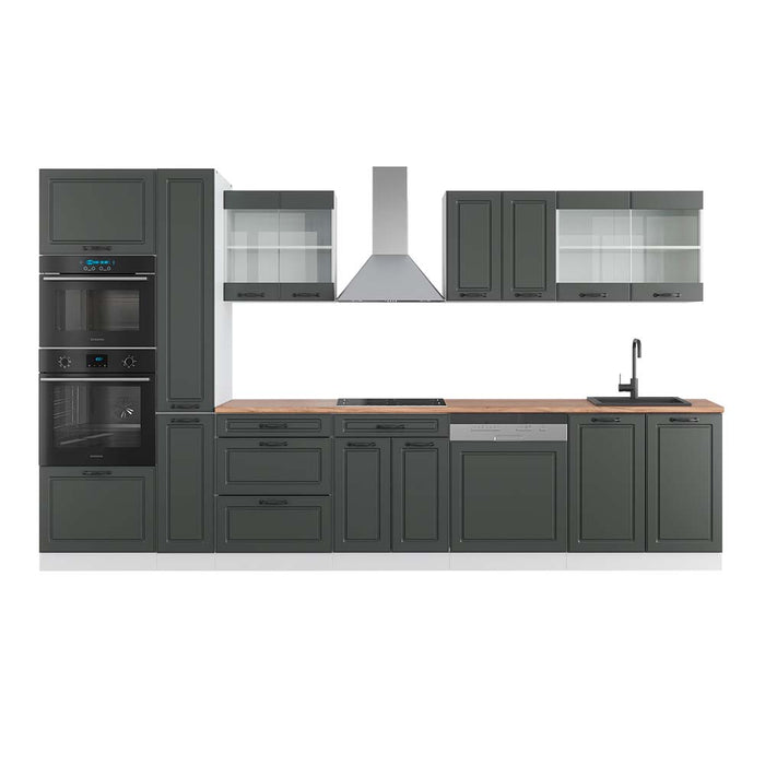 Vicco Mobile da cucina Antracite casa di campagna/bianco 350 cm con armadio alto, PL Rovere
