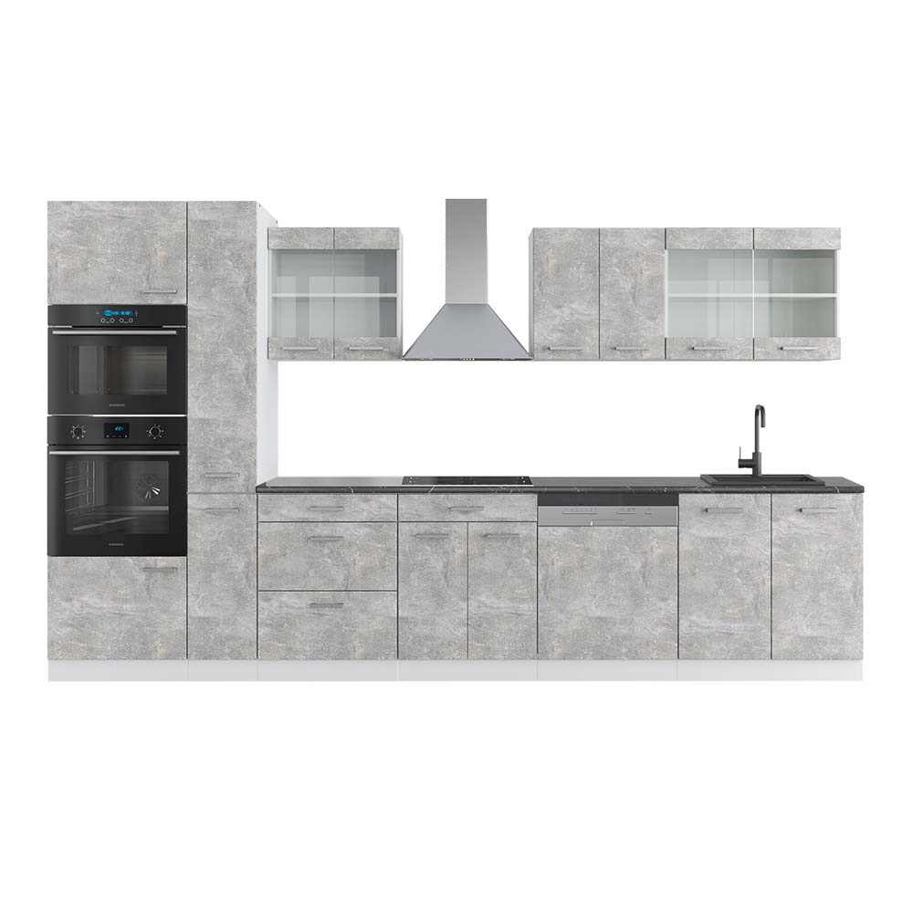 Vicco Mobile da cucina Cemento/Bianco 350 cm con armadio alto, PL Antracite