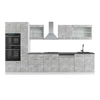 Vicco Mobile da cucina Cemento/Bianco 350 cm con armadio alto, PL Antracite