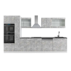 Vicco Mobile da cucina Cemento/Bianco 350 cm con armadio alto, PL Antracite