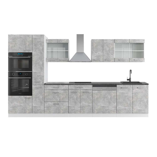 Vicco Mobile da cucina Cemento/Bianco 350 cm con armadio alto, PL Antracite