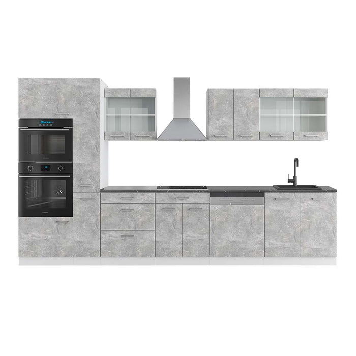 Vicco Mobile da cucina Cemento/Bianco 350 cm con armadio alto, PL Antracite