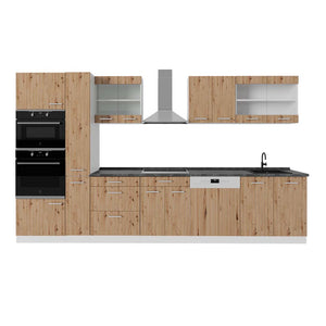 Vicco Mobile da cucina Rovere artigianale/bianco 350 cm con armadio alto, PL Antracite