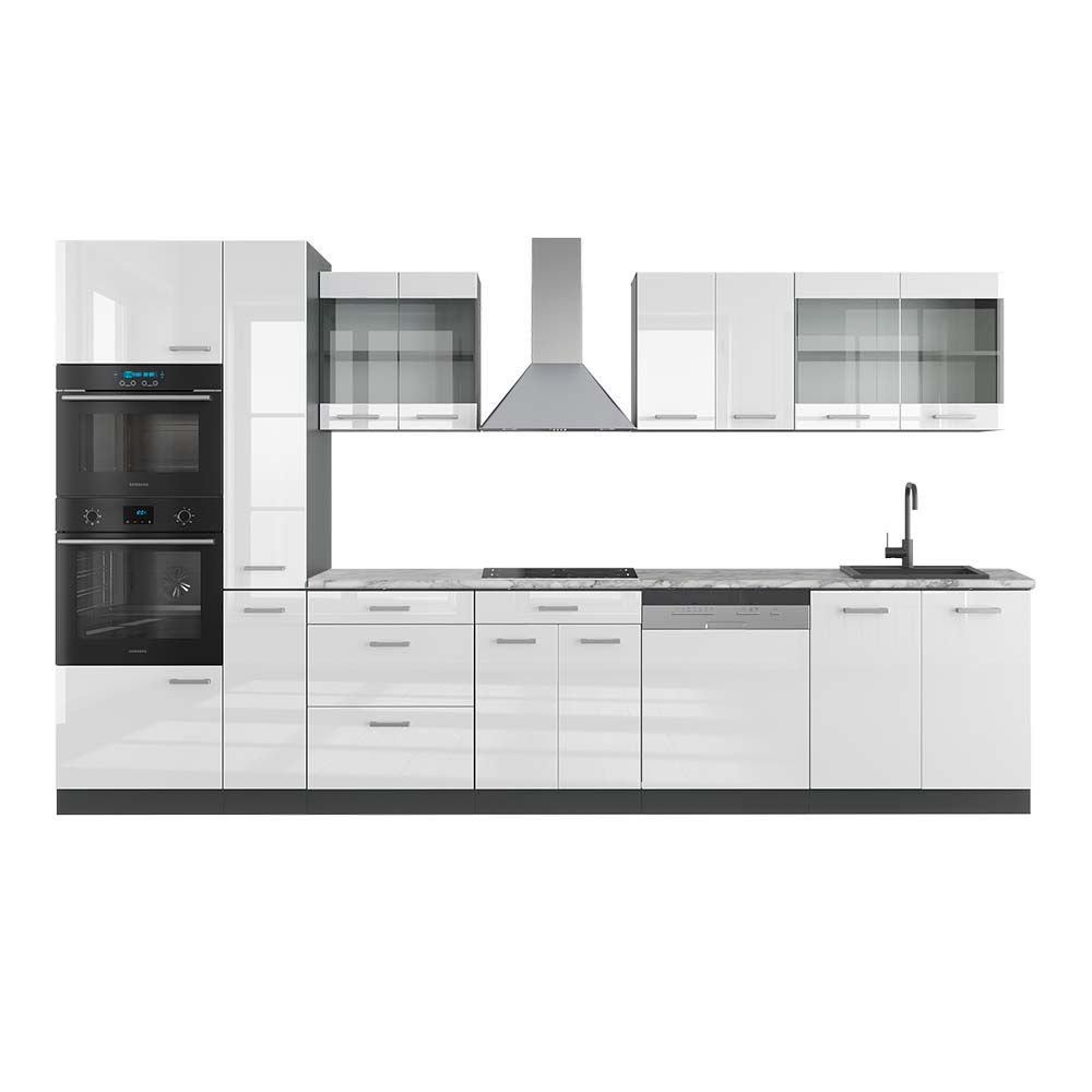 Vicco Cucina Bianco lucido/antracite 350 cm con armadio alto, PL Marmo