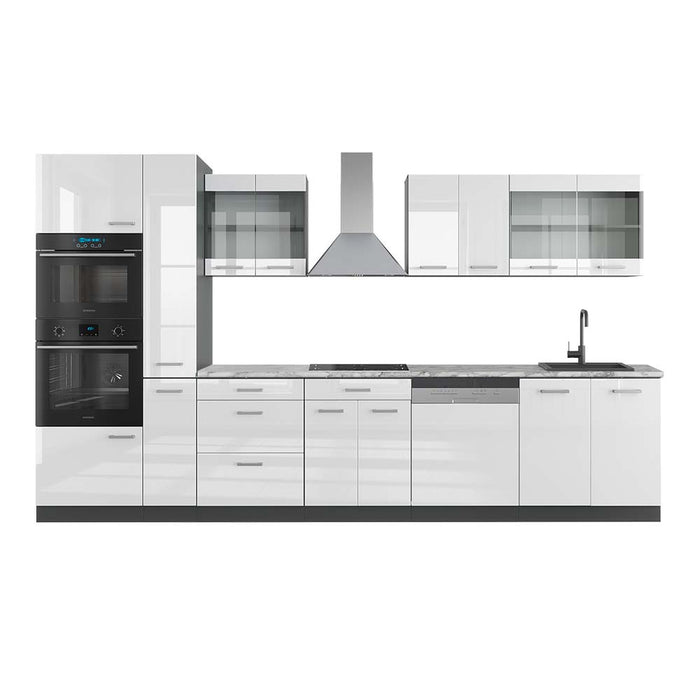 Vicco Cucina Bianco lucido/antracite 350 cm con armadio alto, PL Marmo