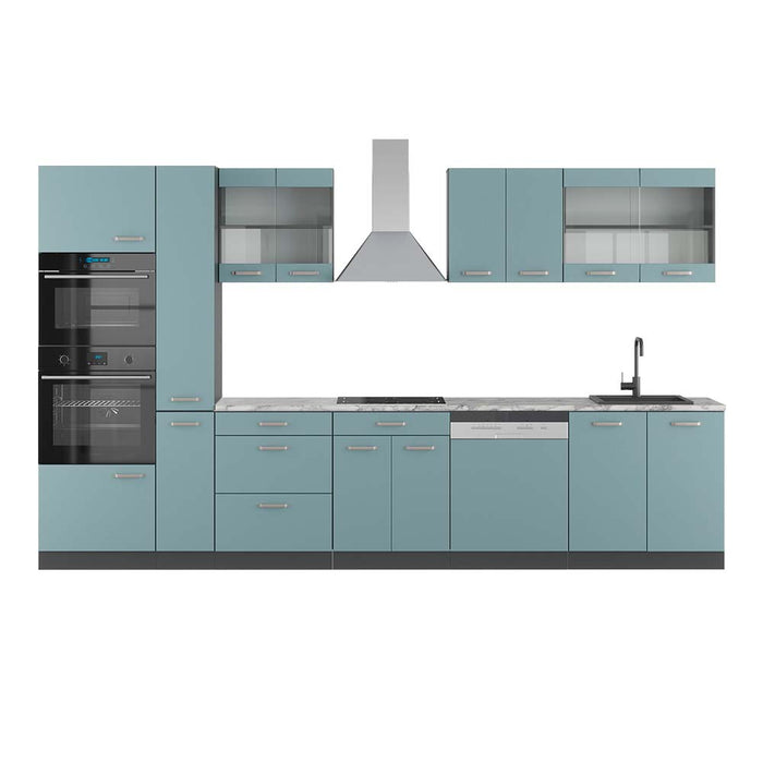 Vicco Cucina componibile Blu-grigio/antracite 350 cm con armadio alto, PL Marmo